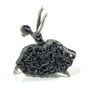 Vintage Hallmarked PELL Black Rhinestone Ballerina Brooch